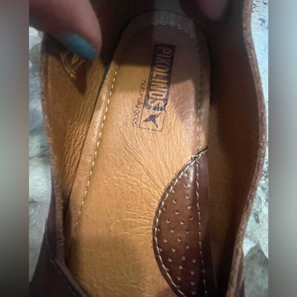 Pikolinos Gandia Cuero Pleated Square Toed Leather Slip On Low Heels Brown 36 - Picture 8 of 9